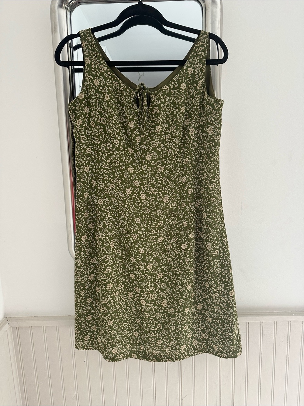 90s New York & Co Olive Green Floral Mini Dress